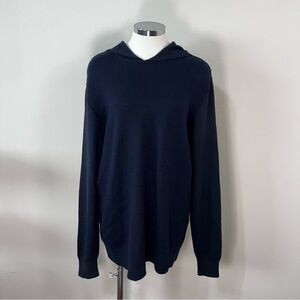 John Varvatos Luxe Mens XL Navy Blue Wool Blend Hooded Sweater Elbow Patch